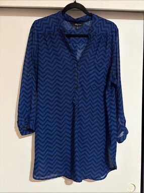 Riley + James Blue and Black Chevron Top